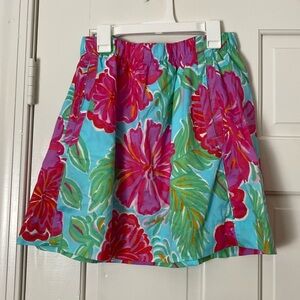 Lilly Pulitzer Turquoise Floral Mini Skirt with Pink & Green Accents